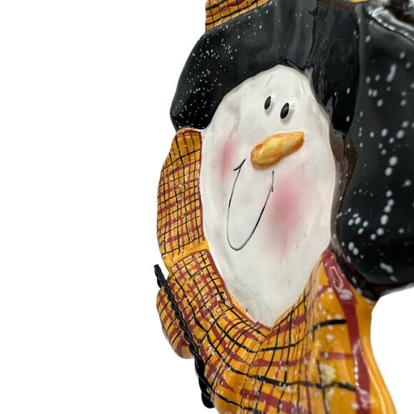 Christmas Snowman Candy Dish Plate Ceramic Pottery Trinket Scarf Yellow Black - Picture 9 of 12